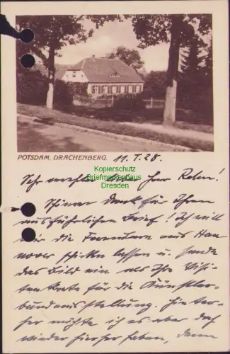 165463 AK POTSDAM DRACHENBERG 11. 7.28 1928 Villa an Kunstmaler Rehn Dresden
