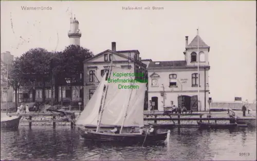 165277 AK Warnemünde Hafen-Amt mit Strom 1907 Verlag von Paul Rechlin Warnemünde