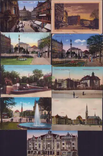 165664 9 AK Chemnitz Falkeplatz 1922 Theater Hospital Museum 1907 Königstraße