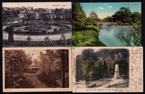 165709 4 AK Chemnitz Schlossteich 1916 Stadtpark Claus Denkmal 1904 Küchwald