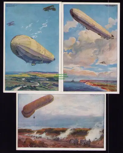 166028 3 AK Leipzig um 1915 Deutscher Luftflotten Verein Zeppelin Ballon nach Ge