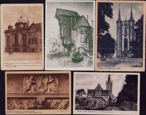 166227 5 AK Danzig Krantor Künstlerkarte nach einer Radierung Kathedrale Oliva
