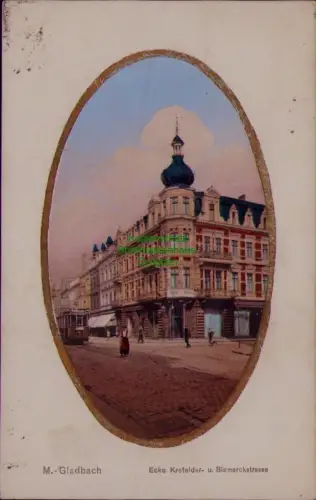 166447 AK M.-Gladbach Ecke Krefelder- u. Bismarckstrasse 1920 Postes Militaires