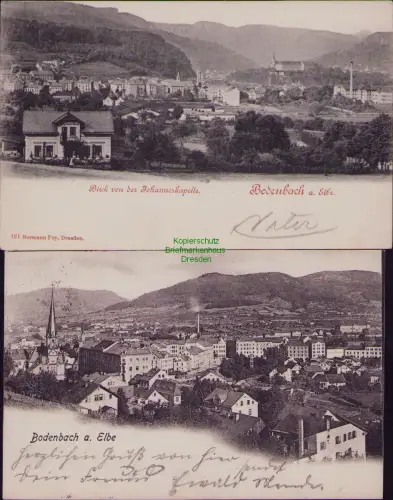 167147 2 AK Podmokly Bodenbach an der Elbe 1902 Blick von d Johanneskapelle 1900
