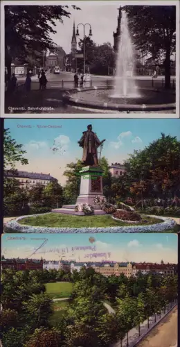167528 3 AK Chemnitz Bahnhofstraße Körner-Denkmal Kaiserplatz 1936 1914 1915