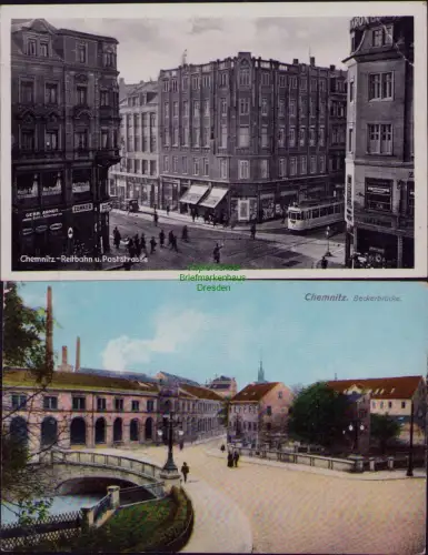 167527 2 AK Chemnitz Reitbahn u. Poststrasse 1934 Beckerbrücke 1908