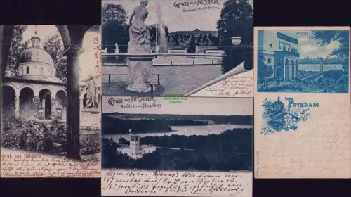 167398 4 AK POTSDAM Ausblick vom Pfingstberg Sanssouci Grosse Fontaine 1899Kuns