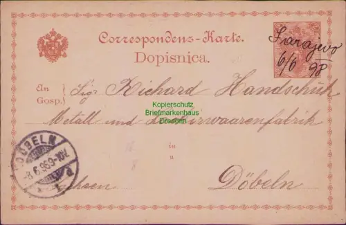 168257 AK Correspondens-Karte Sarajevo 1898 handschriftliche Entwertung an Rich