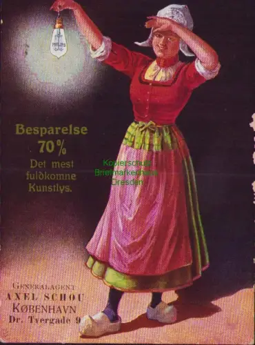 168166 AK PHILIPS`Lampen Werbung Reklame 1912 Vejle Dänemark Besparelse 70% Det