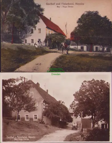 170369 2 AK Heynitz bei Nossen um 1915 Gasthof Fleischerei Dietze Fotokarte 1930