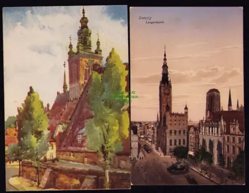 172100 2 AK Danzig Langermarkt 1915 MSP 62 SMS Bremen Künstlerkarte Große Mühle