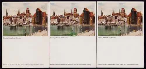 172689 3 AK Danzig Altstadt mit Krantor Cigarettenfabrik Greiling Dresden