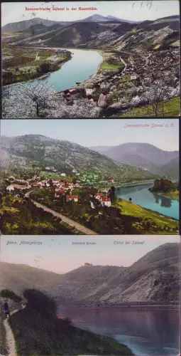 190543 3 AK Sommerfrische Salesel in der Baumblüte 1909 Elbe Böhm. Mittelgebirge