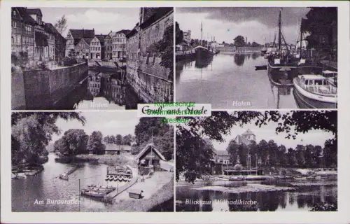 190391 AK Stade Alter Hafen Am Burggraben Blick zur Wilhadikirche 1957