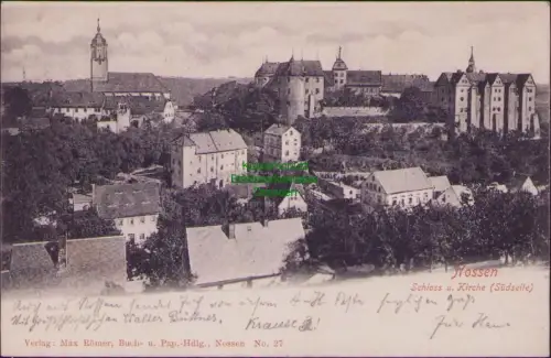 190495 AK Nossen 1903 Schloss u. Kirche Südseite Verlag: Max Römer, Buch- u. Pap