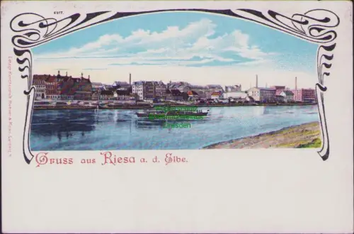 190703 AK Riesa an der Elbe um 1900 Verlag Lithogr Kunstanstalt Mehner & Meas, L