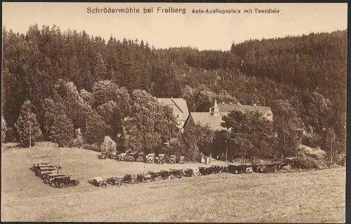 22854 AK Schrödermühle bei Freiberg Auto Ausflugsplatz mit Tanzdiele Oldtimer