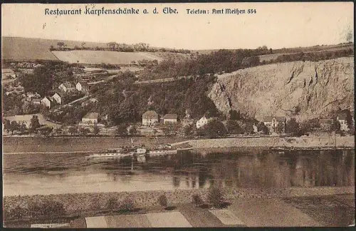 23503 AK Restaurant Karpfenschänke a. d. Elbe bei Meissen 1928