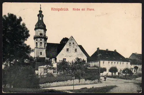 29726 AK Königsbrück Kirche mit Pfarre 1913, gelaufen