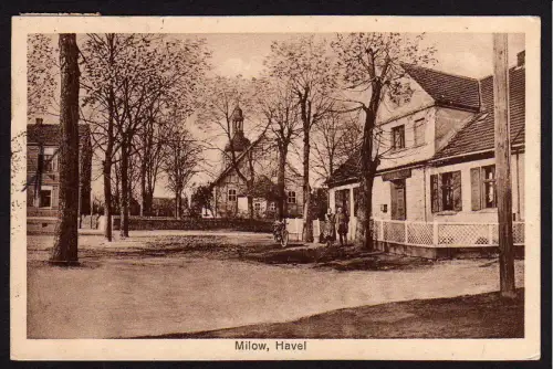 35473 AK Milow Havel 1925 Kr. Jerichow Dorfplatz Kirche