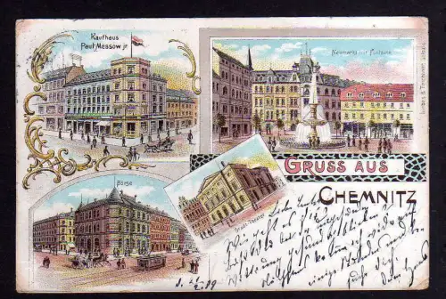 86968 AK Chemnitz 1899 Litho Kaufhaus Paul Mesow Börse Neumarkt Theater