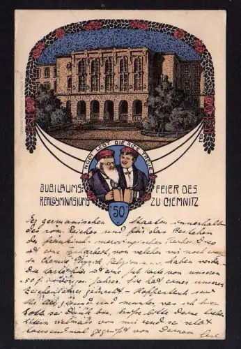 86967 AK Chemnitz 1908 Jubiläums Feier Realgymnasium Künstlerkarte