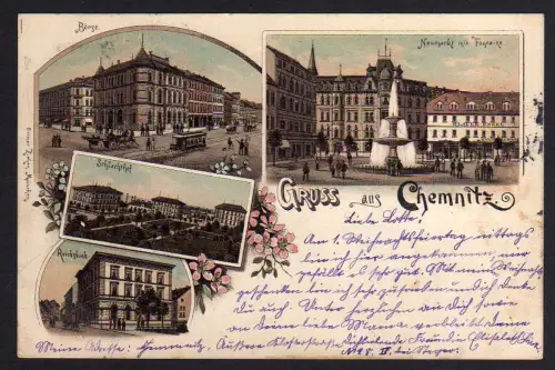88421 AK Litho Chemnitz 1896 Börse Schlachthof Reichsbank Neumarkt