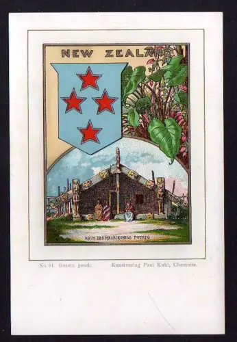 89187 AK Wappenkarte New Zealand Neuseeland 1900 Kunstverlag Paul Kohl Chemnitz