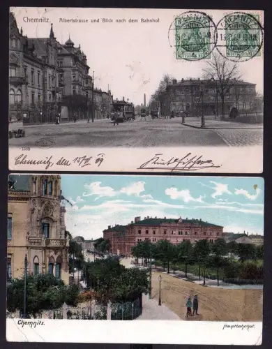 91583 2 AK Chemnitz Albertstrasse Strapenbahn Bahnhof Hauptbahnhof 1906 1909
