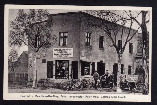 90603 AK Zelasno Kreis Oppeln Fahrrad Maschinen Handlung Peter Mika um 1920