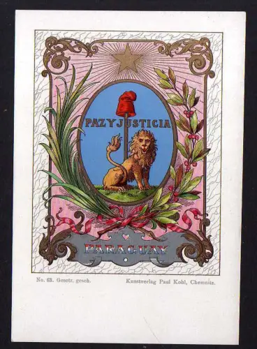 91451 AK Wappenkarte Paraguay 1900 Kunstverlag Paul Kohl Chemnitz