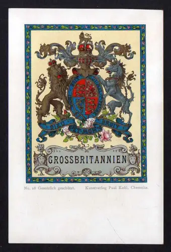91433 AK Wappenkarte Großbritannien England 1900 Kunstverlag Paul Kohl Chemnitz