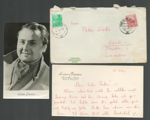 B-5503 DDR Brief 1960 nach Schweden Inliegend Lajos Pasztor Autogrammkarte 2 Aut