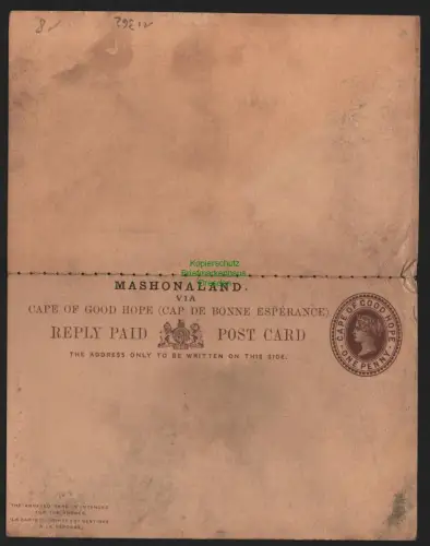 B11362 Ganzsache Mashonaland Maschonaland Simbabwe um 1895