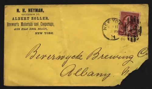 B11832 USA Brief 1886 Works of the cooperage co. Brewers Materials bedruckter U