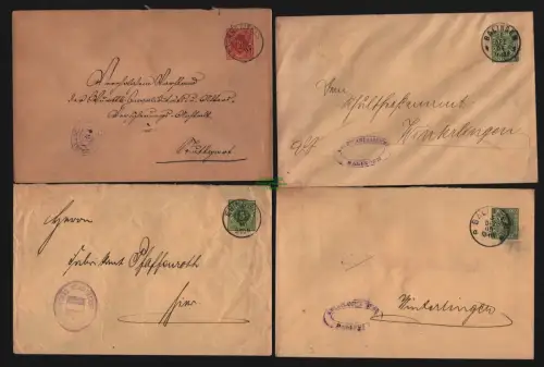 B11966 4x Ganzsache Württemberg Dienst Balingen 1904 Sternenfels 1897 Ebingen