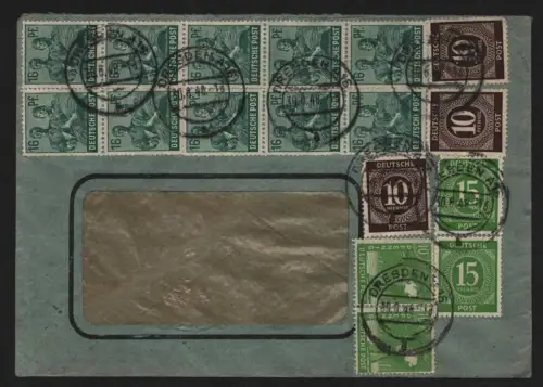 B12812 SBZ Brief Währungsreform Zehnfachfrankatur 1948 Dresden A 16 30.6.48