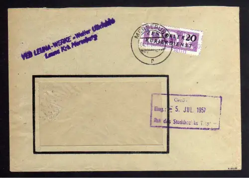 B1444 DDR ZKD 11 Kontrollzahl 8010 Brief Merseburg geprüft BPP VEB Leuna Werke W