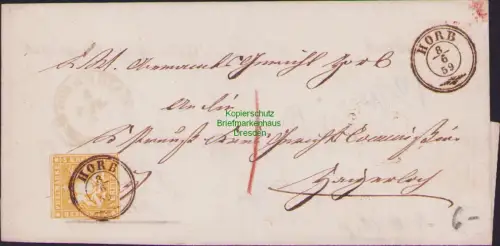 B14922 Württemberg 12 doppelt verwendeter Faltbrief Horb 1859