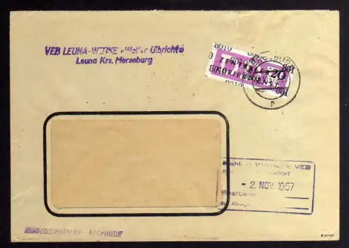 B1443 DDR ZKD 11 Kontrollzahl 8010 Brief Merseburg geprüft BPP VEB Leuna Werke W