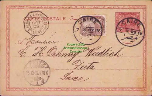 B15835 Ganzsache Ägypten Egypt Kairo 1902 Franz. Seepost La Reunion a Marseille