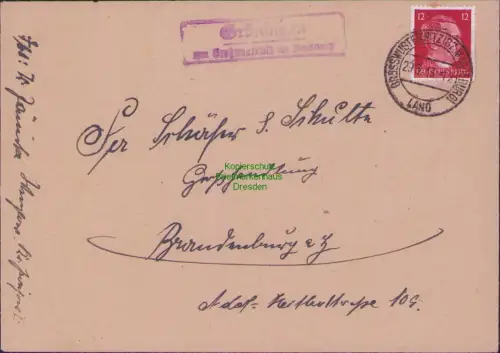 B17070 DR Deutsches Reich Brief Landposstempel Grüningen über Großwusterwitz