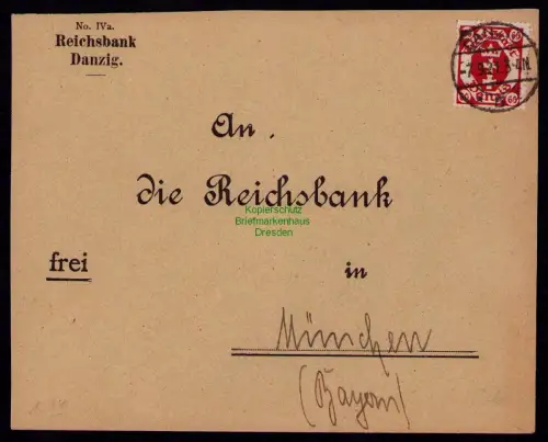 B18043 Brief Danzig 81 EF 1921 Reichsbank München