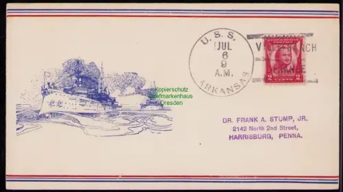 B18294 USA Brief mit Schmuckzudruck um 1935  U. S. S. Arkansas to Harrisburgh