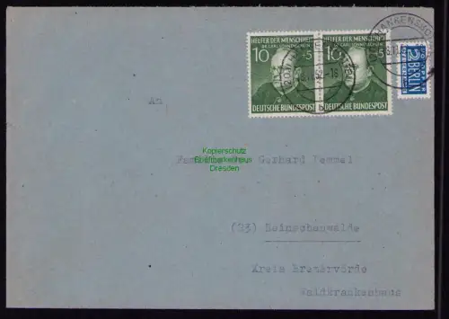 B18571 BRD Deutschland 1953 Brief Mi. 157 Helfer der Menschheit  Hankensbüttel