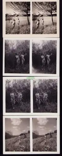 B19205 7 Stereo Fotos Akt Erotik Frauen Natur Blühende Bäume Frühling um 1925