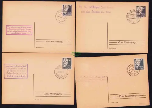B19655 4x blanko Karte DDR Propaganda Leipzig Magdeburg Bärenstein Werder Havel