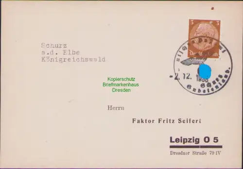 B21316 Postkarte Zirec Schurz Sudetenland Befreiungsstempel 1938