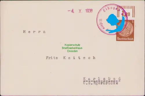 B21292 Brief Elbogen Befreiungsstempel rot 1938 Heimat ist ...