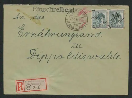 h5177 SBZ Handstempel Bezirk 14 Freiberg Friedersdorf Marken ung. Gebühr bezahlt